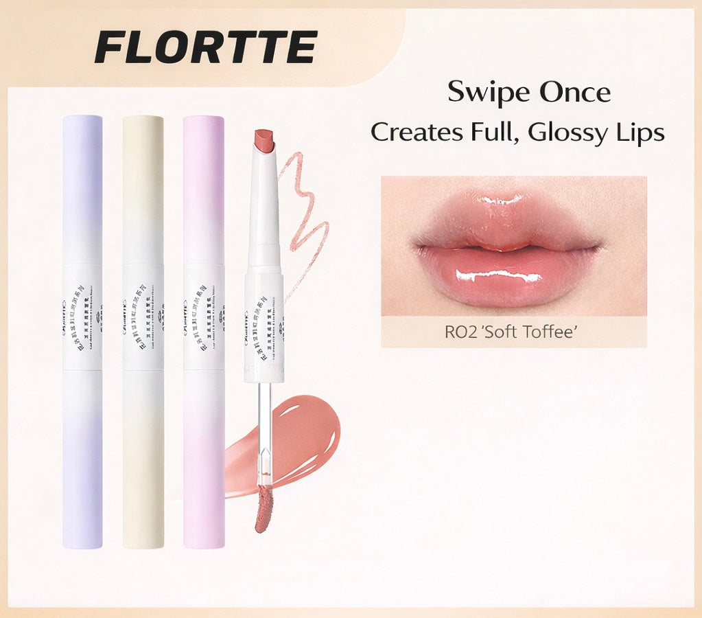 Flortte Rainbow Bubbles Series Dual-Ended Lip Liner & Lip Gloss Pencil