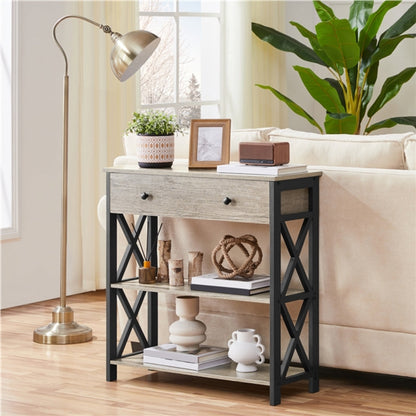 Vintage Wooden Console Table with 1 Drawer and 2 Open Shelves