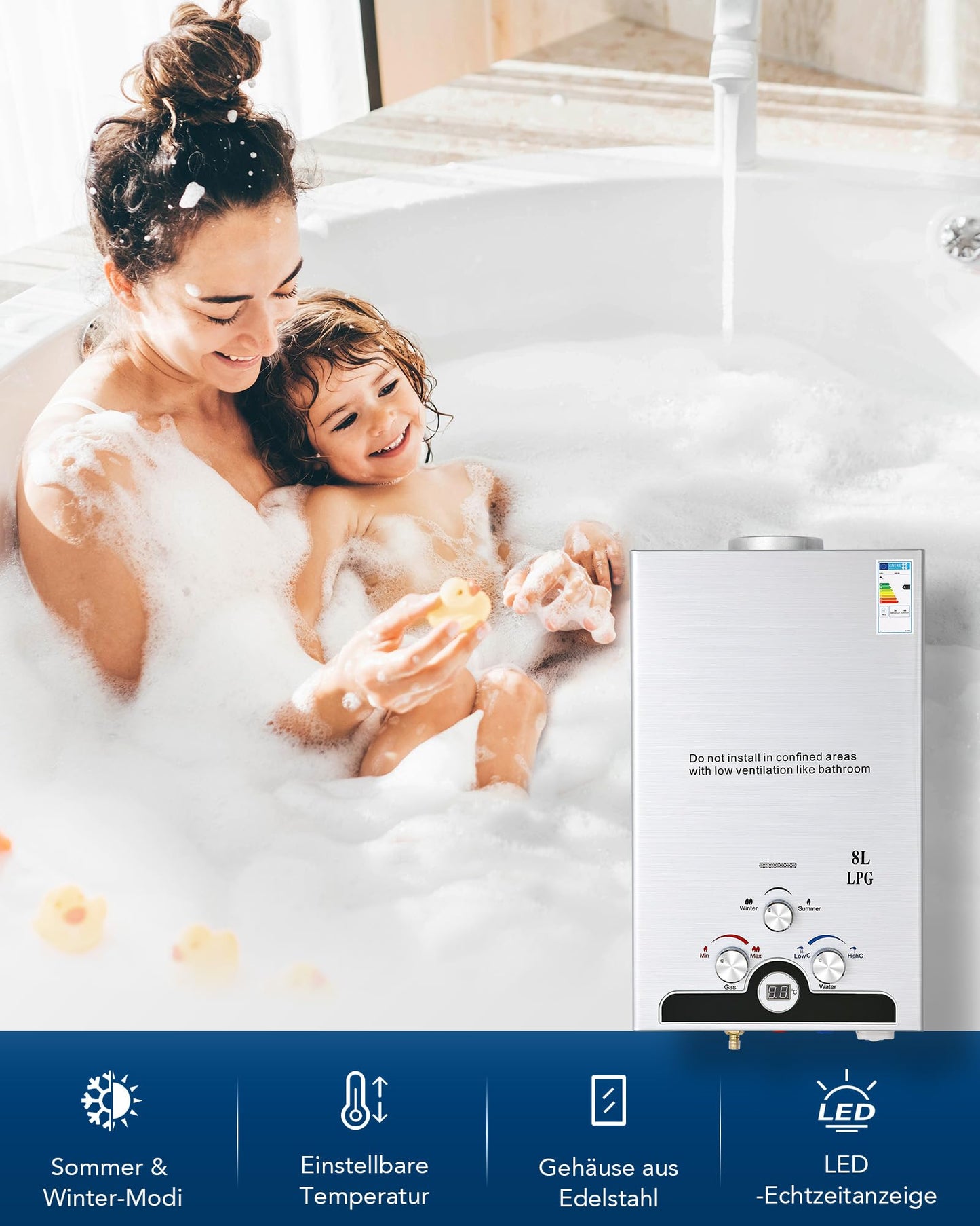 Gas Water Heating System 8L Outdoor Camping Instant Hot Water System