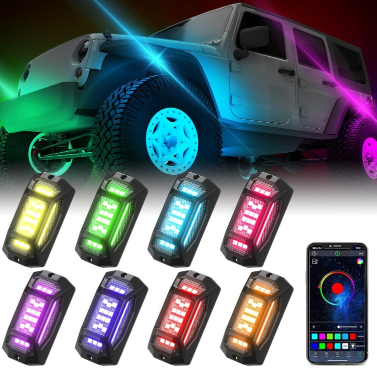 8 Pods Full Angle RGB Rock Lights for Car Trucks UTV SUV ATV Waterproof