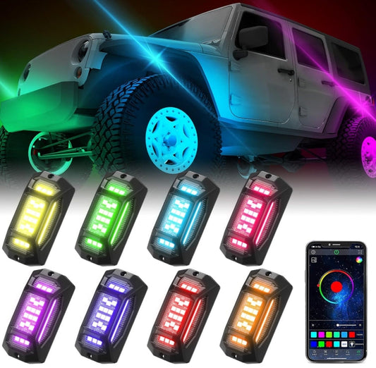 8 Pods Full Angle RGB Rock Lights for Car Trucks UTV SUV ATV Waterproof