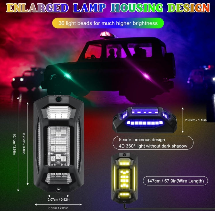 8 Pods Full Angle RGB Rock Lights for Car Trucks UTV SUV ATV Waterproof