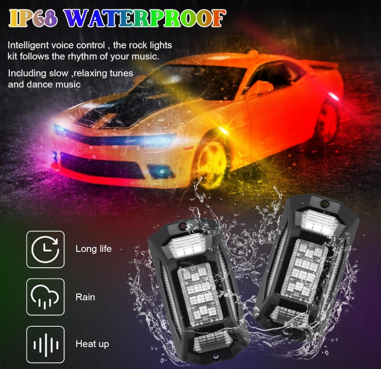8 Pods Full Angle RGB Rock Lights for Car Trucks UTV SUV ATV Waterproof