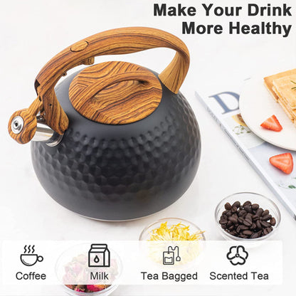 Whistling 304 Stainless Steel Diamond Pattern Tea Kettle with Wood Grain Handle