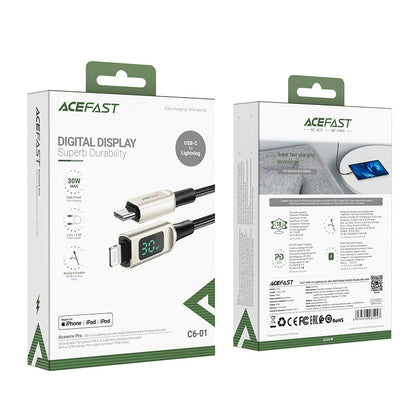 Acefast Type-C to Lightning Zinc Alloy Digital Display Braided Charging Data Cable C6-01