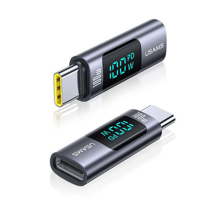 USB-C Female to USB-C Male 100W Max Converter Adapter with Digital Display