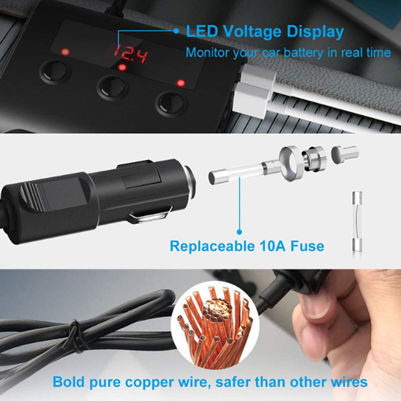 Car Cigarette Lighter Adapter 12V/24V 3-Sockets Vehicles Lighter with 4 USB