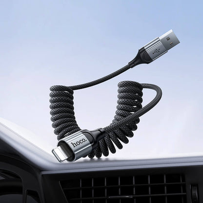 Hoco USB-A to Lightning Spring Coiled Charging Data Cable 1.5m X121