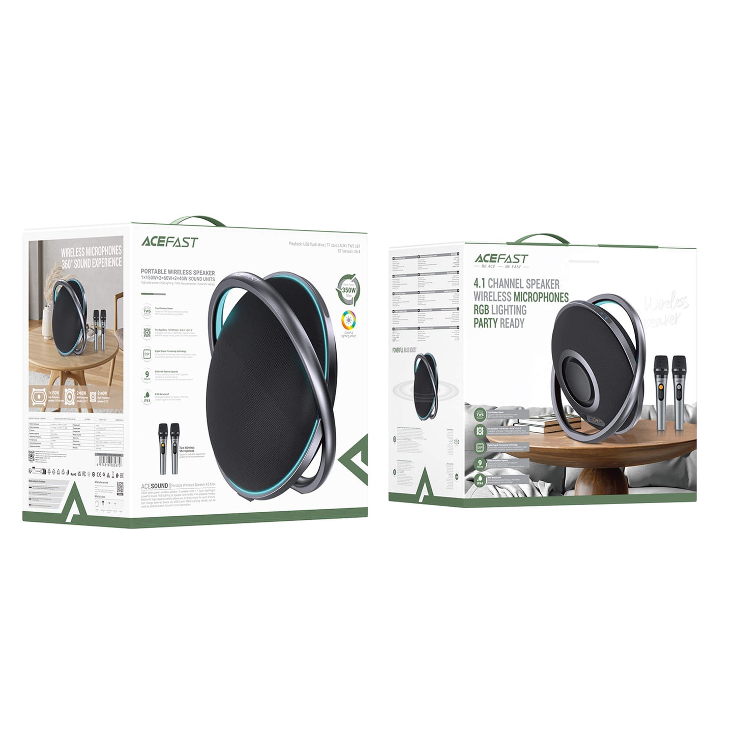 Acefast Portable Karaoke Speaker with 2 Wireless Mics & 6000mAh Power Bank K5 Max