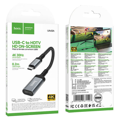 Hoco HDMI to Type-C 4K 30Hz Braided Cable 0.2m UA43A
