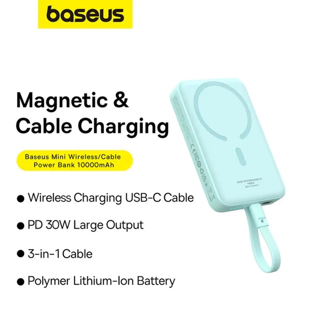 10000mAh Magnetic Magsafe Power Bank 30W Built-in USB-C Cable
