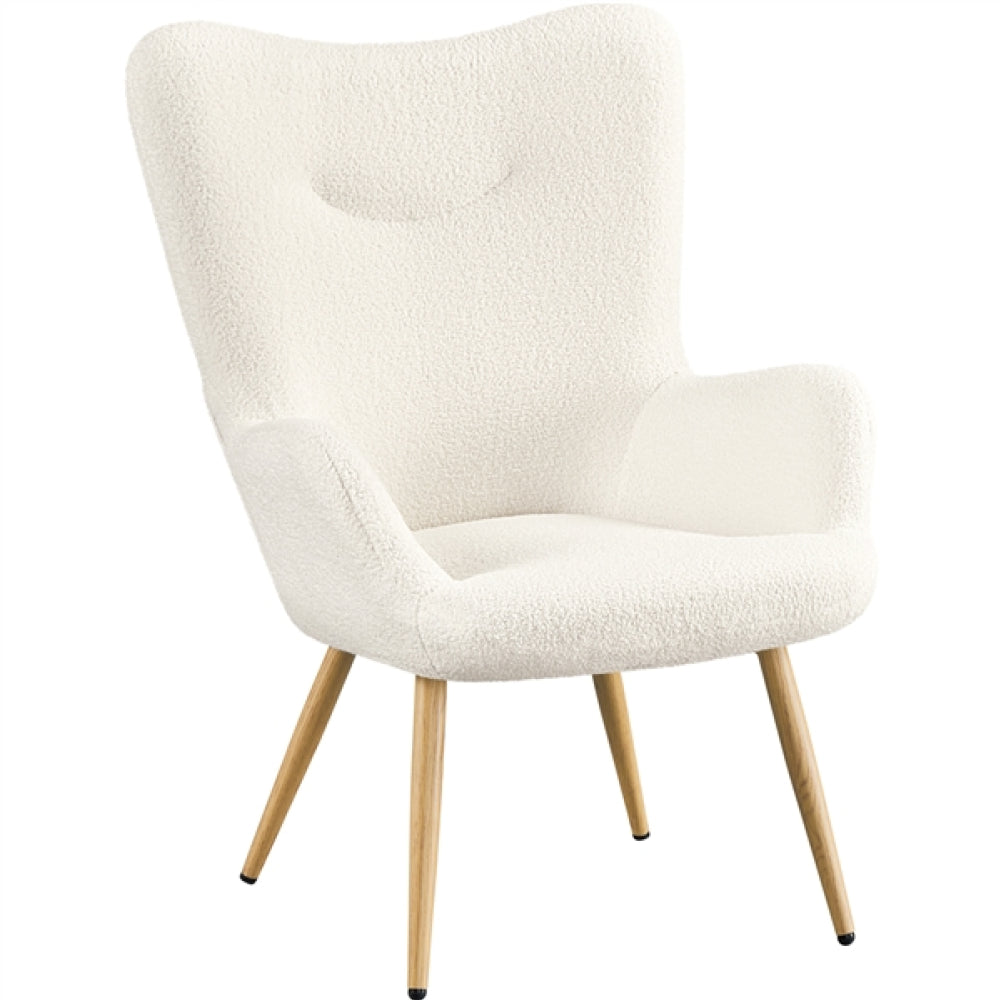 Boucle Fabric Armchair Accent Chair with Wood-tone Metal Legs