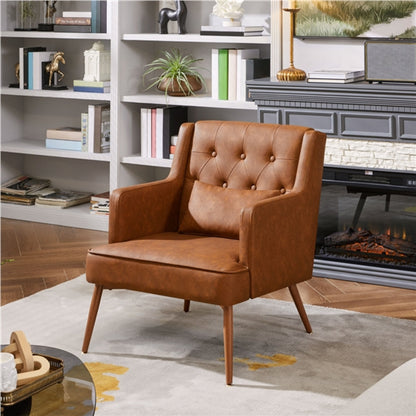 Button-Tufted PU Leather Accent Armchair