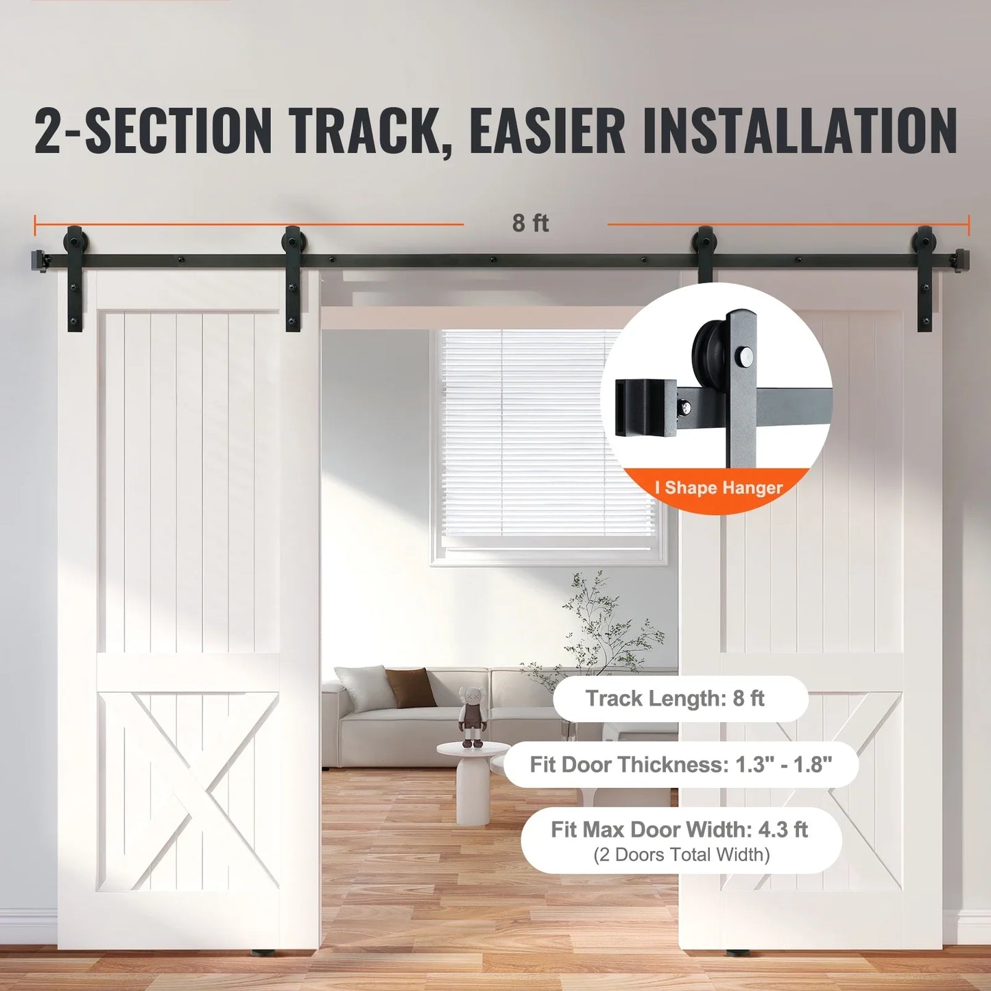 Barn Door Sliding Double Door Hardware Kit 3m