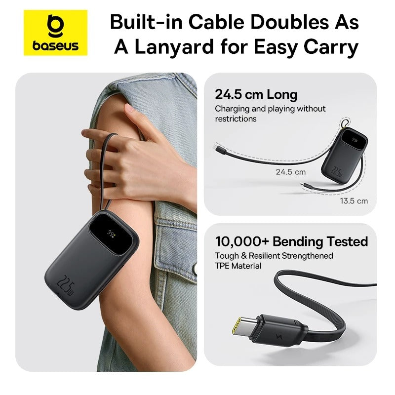 Baseus 20000mAh Power Bank Digital Display With Built-in Cables USB-C + Lightning