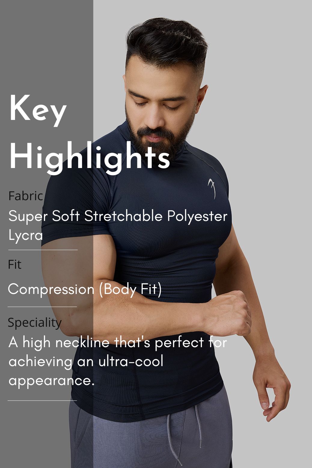 High Neck Compression T-shirt Navy