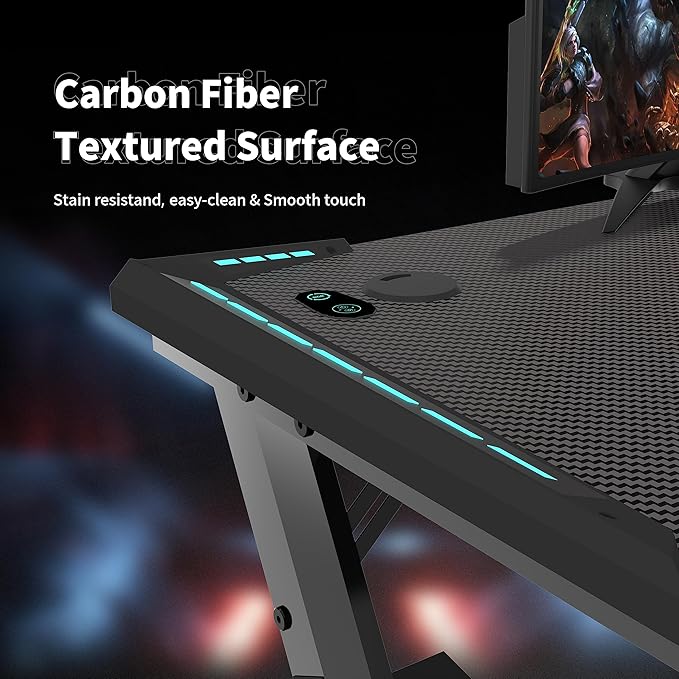 Gaming Desk Table RGB Light Computer Desk Wireless Charger 140cm