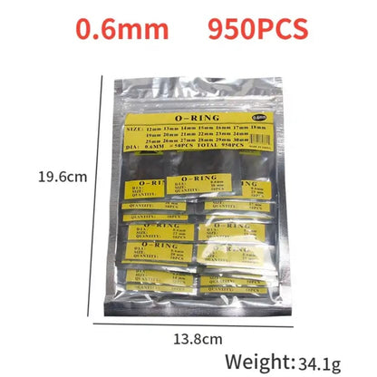 950 Piece Set of Watch O-rings 0.6mm/12-30mm (for waterproof watches)