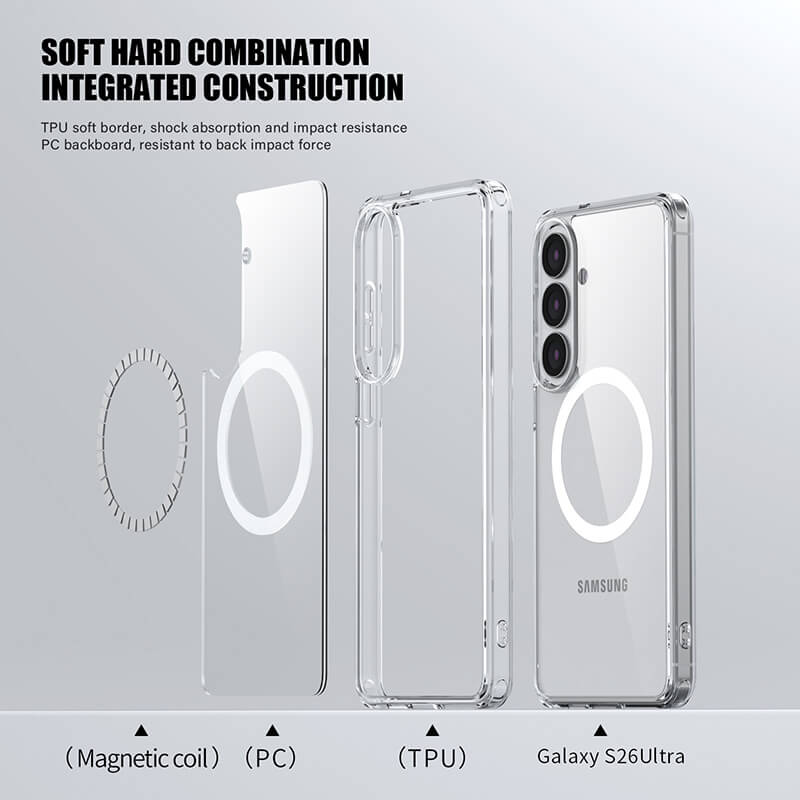 Compatible with Samsung S26 2026 Aurora Series Crystal Magnetic Phone Case Clear