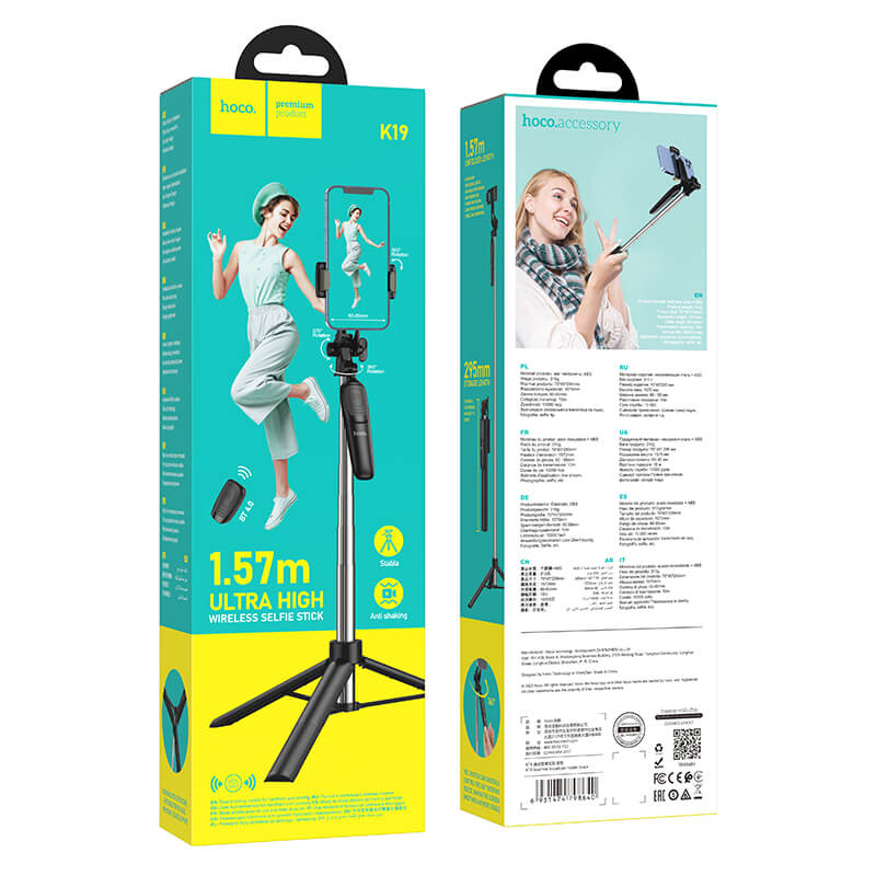 Hoco Premium Selfie Stick with Bluetooth Remote & Tripod Stand for Smartphones K19