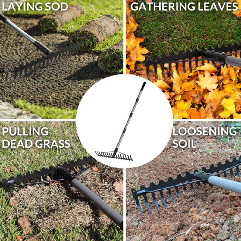 Multifunctional grass rake 17 Steel Tines Metal Head with Stainless Steel Handle