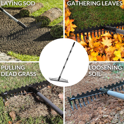 Multifunctional grass rake 17 Steel Tines Metal Head with Stainless Steel Handle