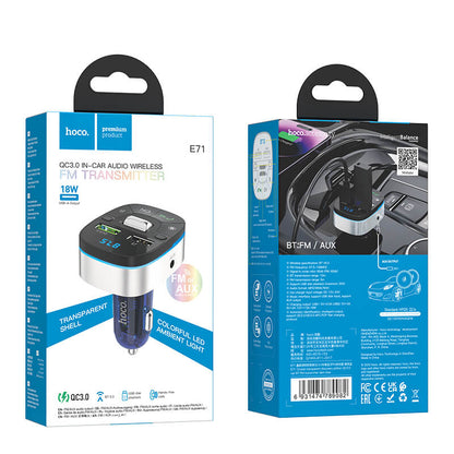 Hoco QC3.0 18W In-Car Audio Wireless Bluetooth FM Transmitter E71