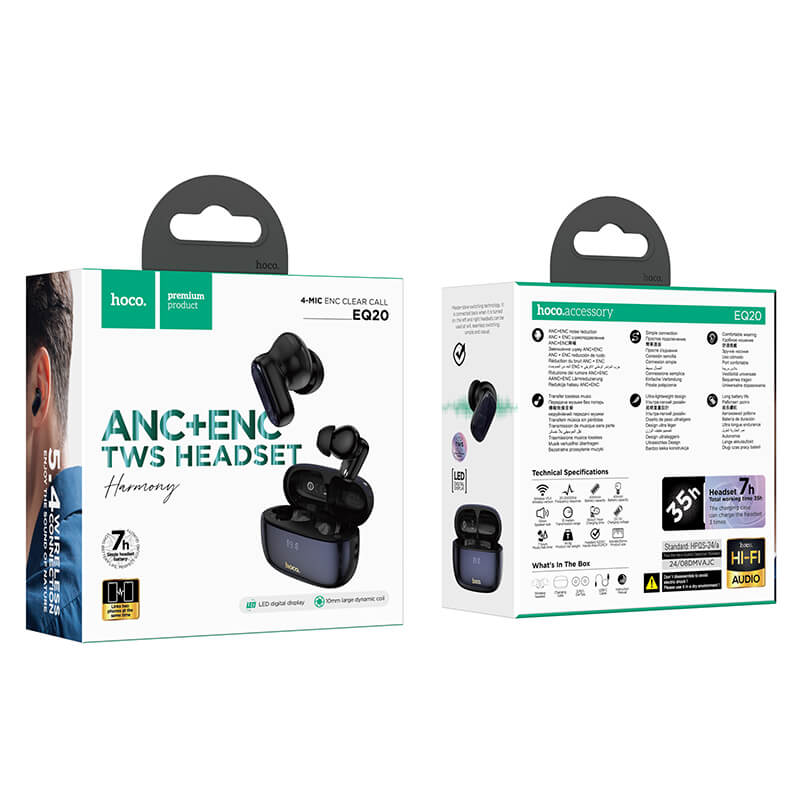 Hoco TWS Earbuds with ANC+ENC 7h Playtime & Battery Display EQ20