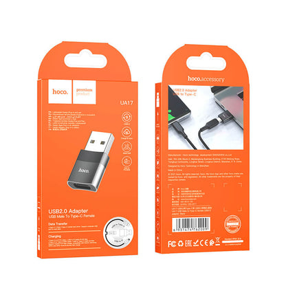 Hoco USB Male to Type-C Female USB2.0 Adapter UA17