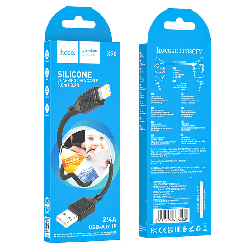Hoco Cool Silicone USB-A to Lightning Charging Data Cable X90
