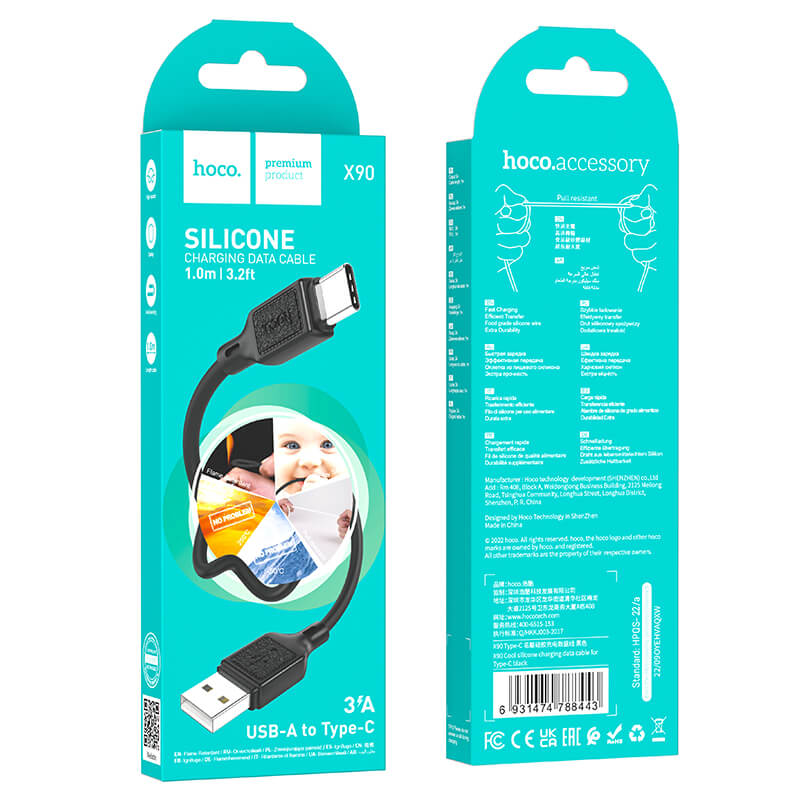Hoco Cool Silicone USB-A to Type-C Charging Data Cable X90
