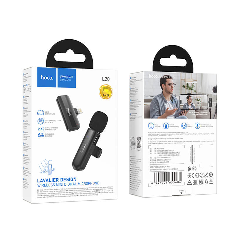 Hoco Lightning Lapel Mic Wireless Omni Directional Microphone L20-L