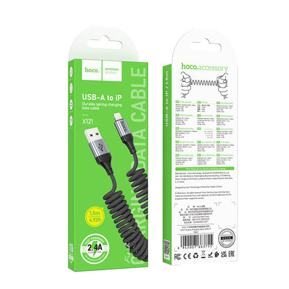 Hoco USB-A to Lightning Spring Coiled Charging Data Cable 1.5m X121