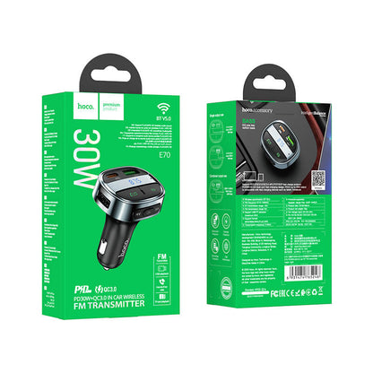 Hoco PD30W+QC3.0 In Car Bluetooth Wireless FM transmitter E70