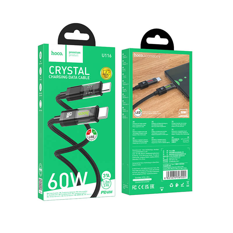 Hoco Transparent Discovery Edition 60W charging data cable for Type-C to Type-C U116