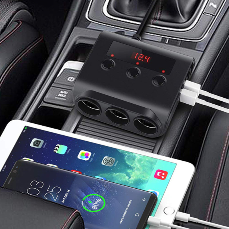 Car Cigarette Lighter Adapter 12V/24V 3-Sockets Vehicles Lighter with 4 USB