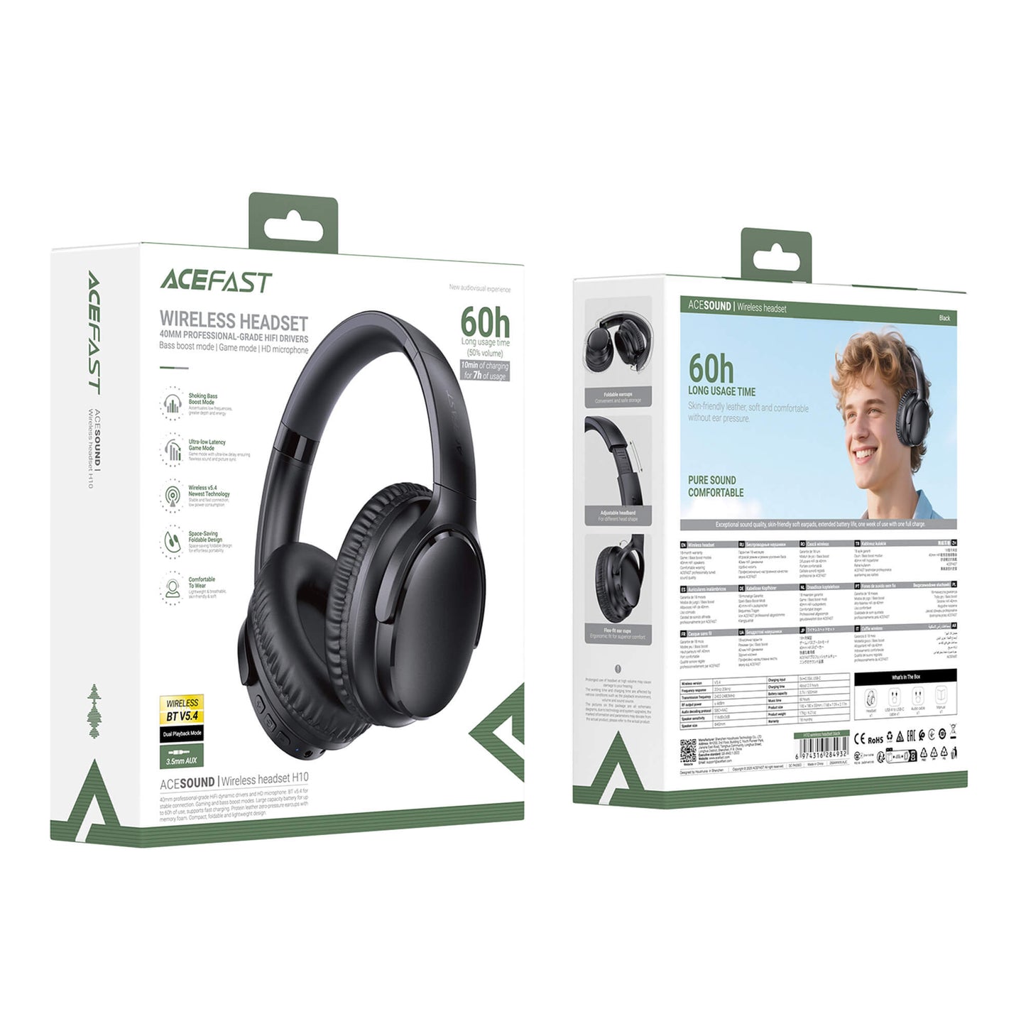 Acefast 60H Playtime Gaming Mode Fast Charge Wireless Headphones H10