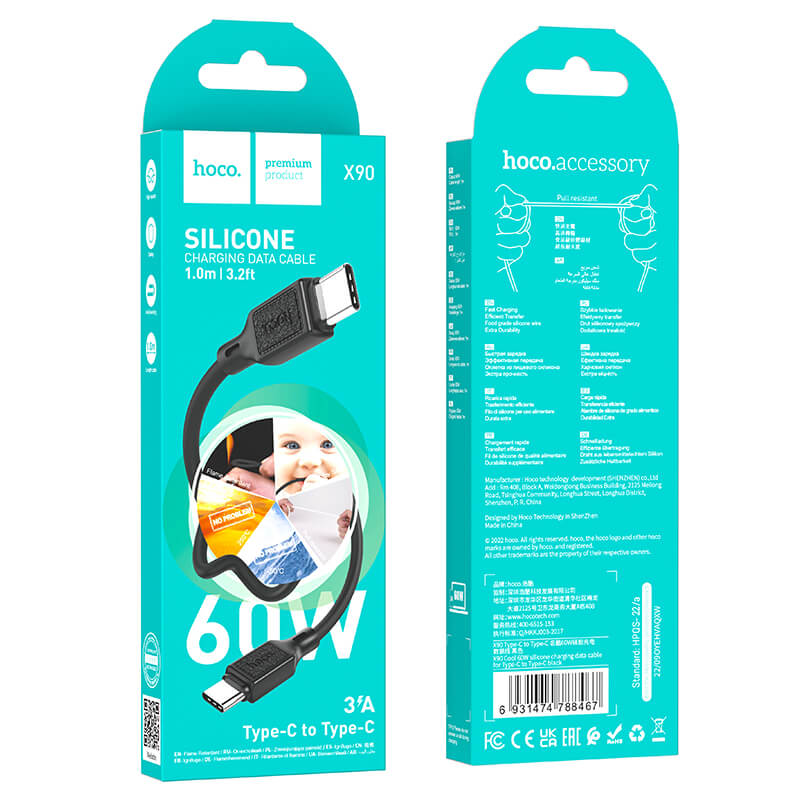 Hoco Cool 60W Silicone Charging Data Cable for Type-C to Type-C X90