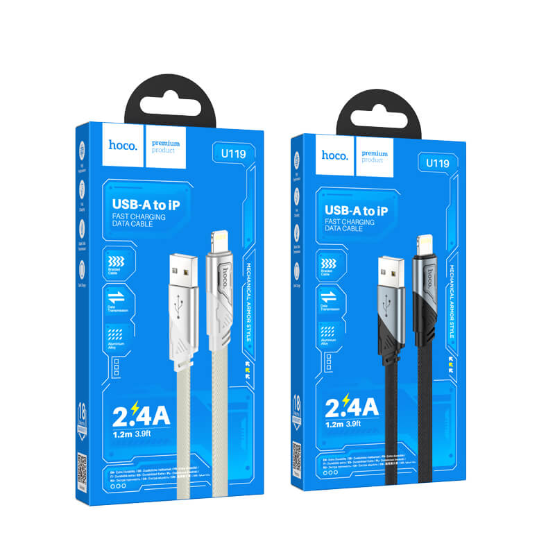 Hoco Braided Lighting to USB-A 2.4A Charging Data Cable 1.2m U119