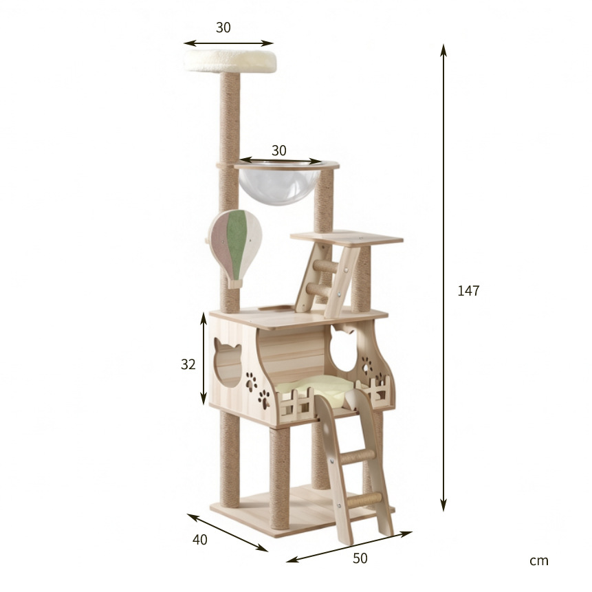 147cm Modern Multi-Level Large Cat Tree Wooden Cat Tower