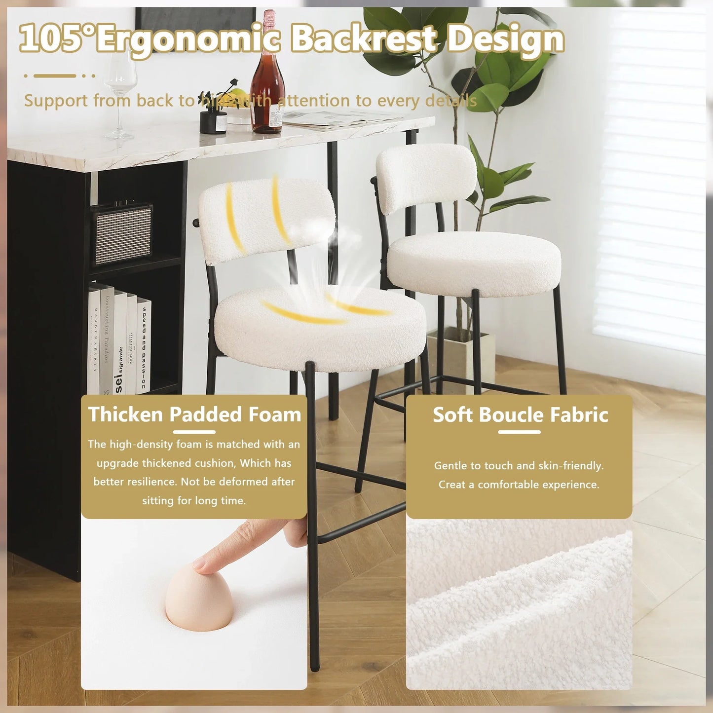 Bar Stool Boucle Fabric Counter Bar Stools