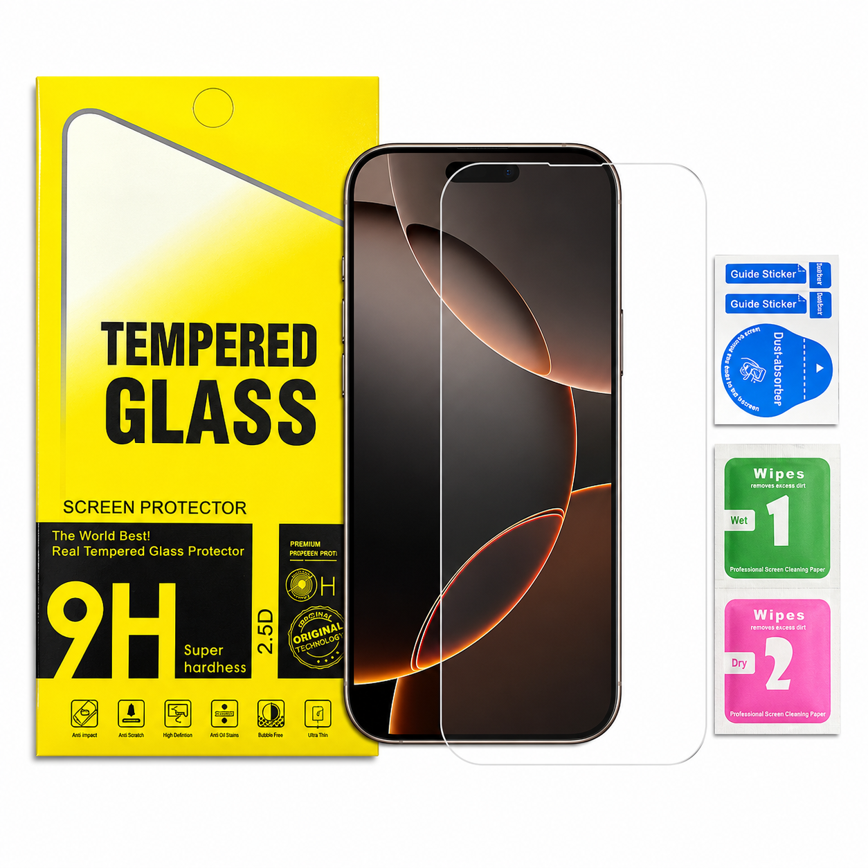 Iphone 15 Pro Clear Tempered Glass Screen Protector – 9H HD, 2.5D Rounded Edge, Impact & Scratch Resistant