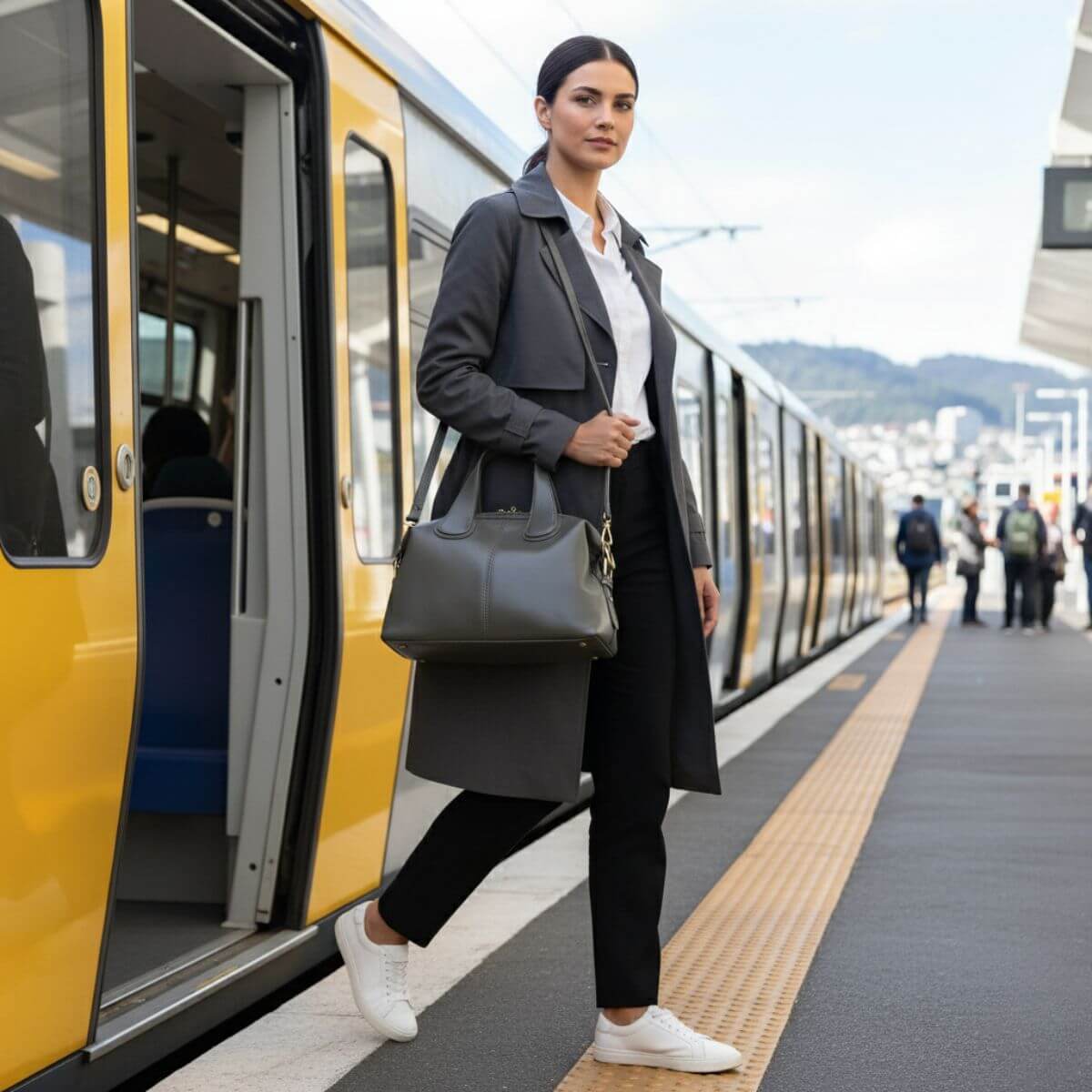 Grey Leather Crossbody & Shoulder Bag | Adele