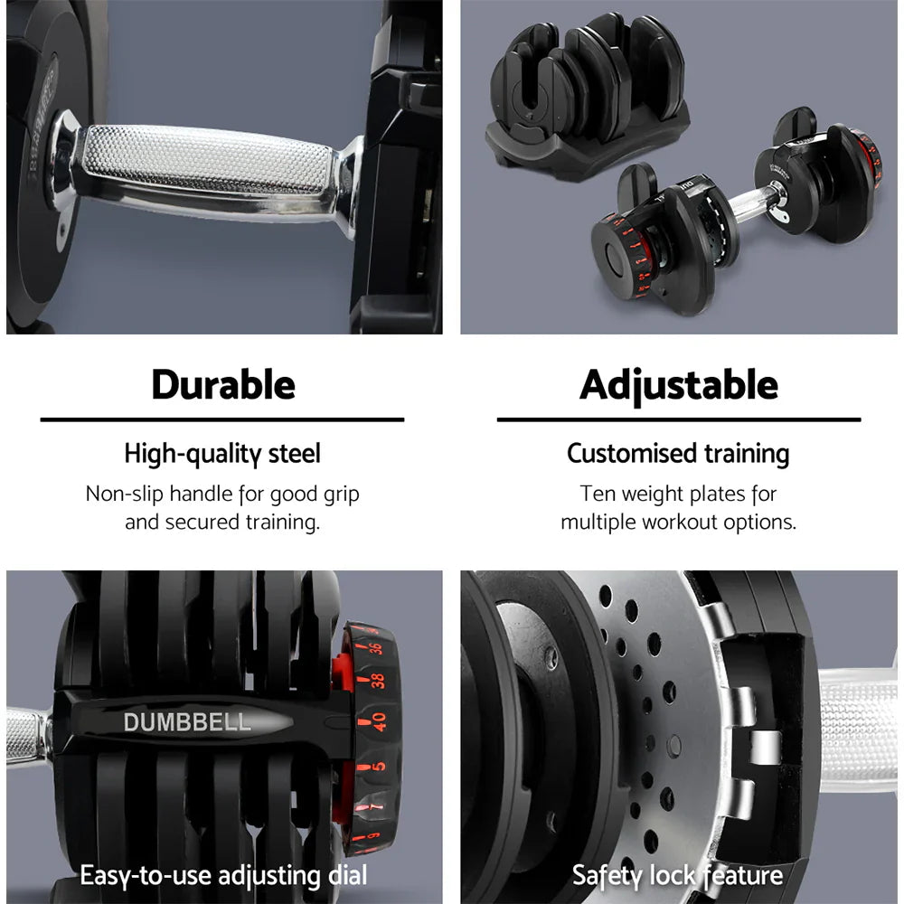 Adjustable Weights Dumbbell Set 40Kg Pair