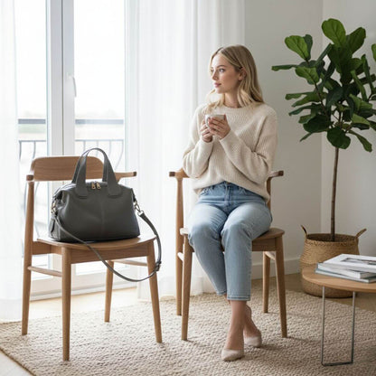 Grey Leather Crossbody & Shoulder Bag | Adele