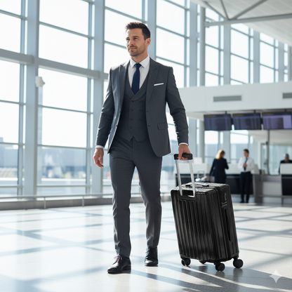 Carry On Luggage - Lightweight Hard Shell Cabin Suitcase | AeroRidge | Black | 55 cm