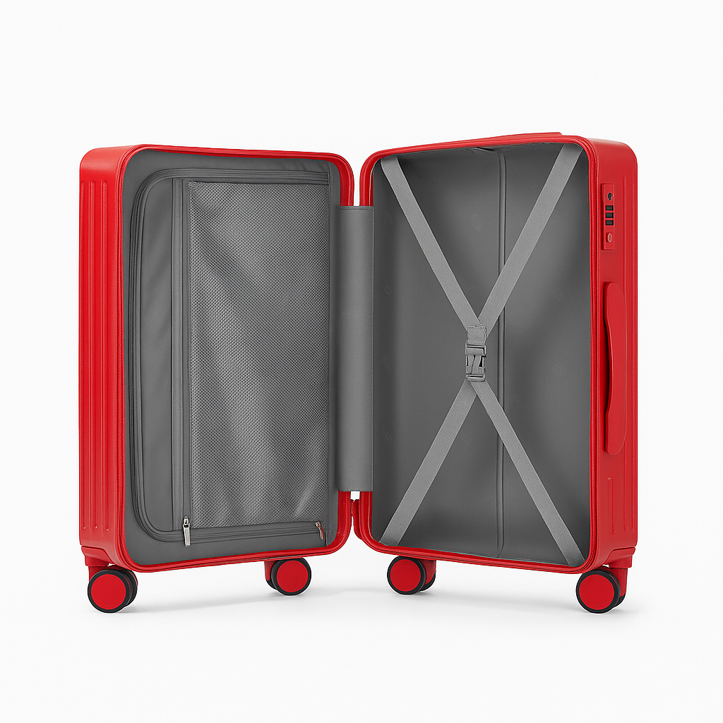 Medium  Lightweight Check In Luggage - Hard Shell Suitcase - Red | AeroRidge | 67 cm