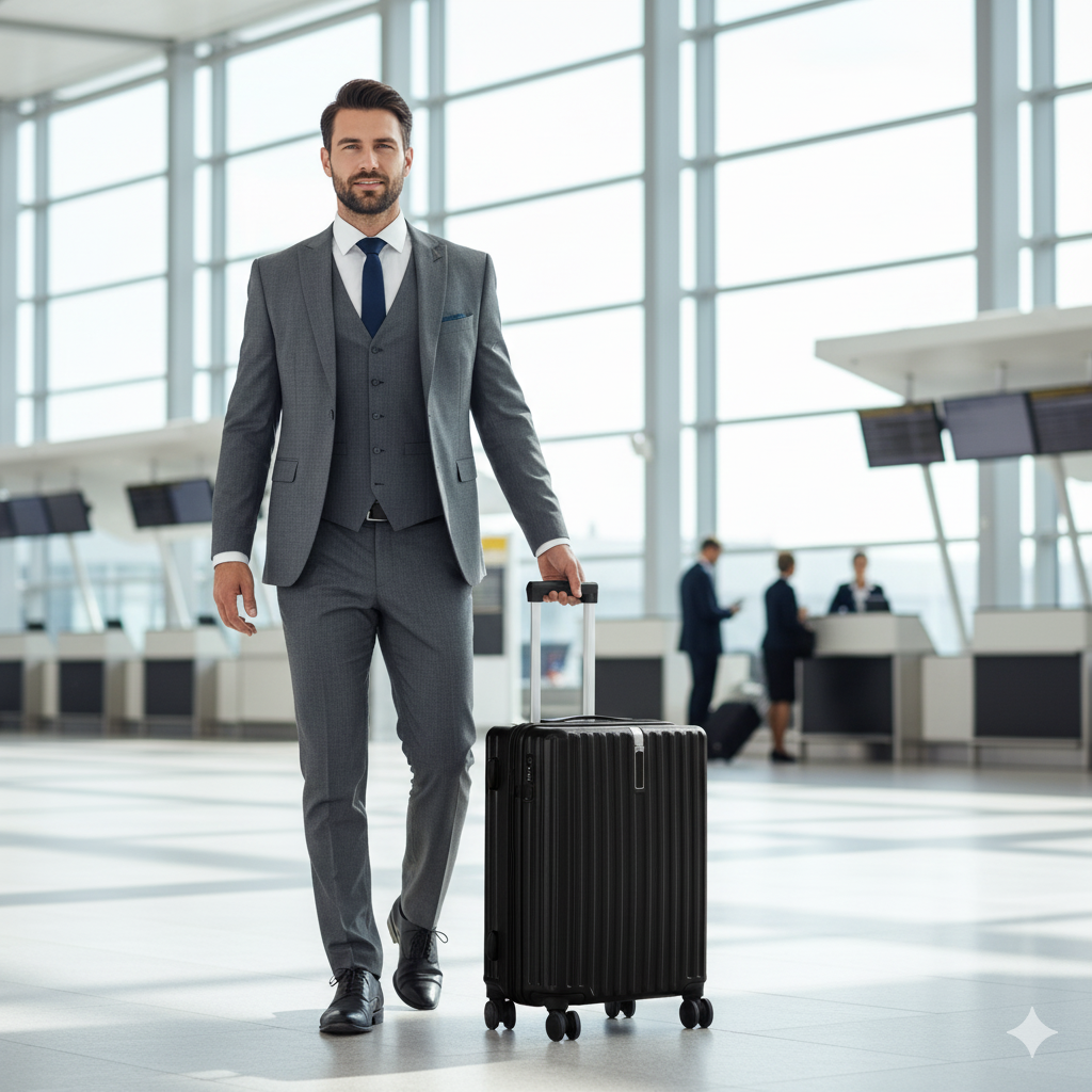Carry On Luggage - Lightweight Hard Shell Cabin Suitcase | AeroRidge | Black | 55 cm