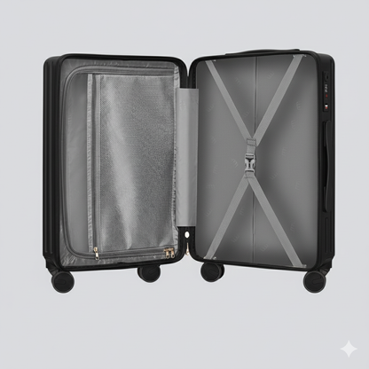 Carry On Luggage - Lightweight Hard Shell Cabin Suitcase | AeroRidge | Black | 55 cm