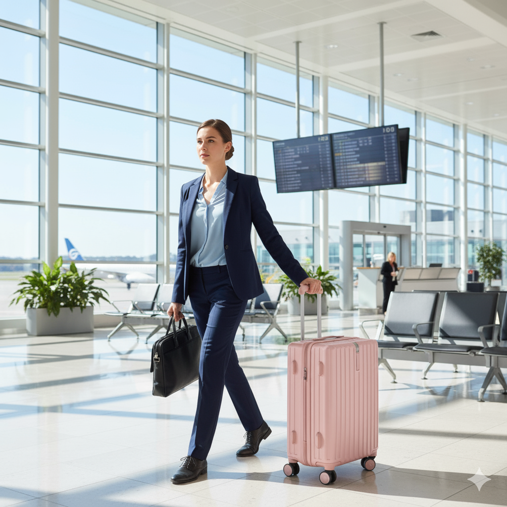 Lightweight Carry On Luggage - Pink Hard Shell Cabin Suitcase | AeroRidge | 55 cm